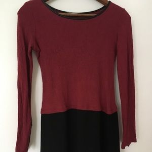 Maroon top black skirt dress